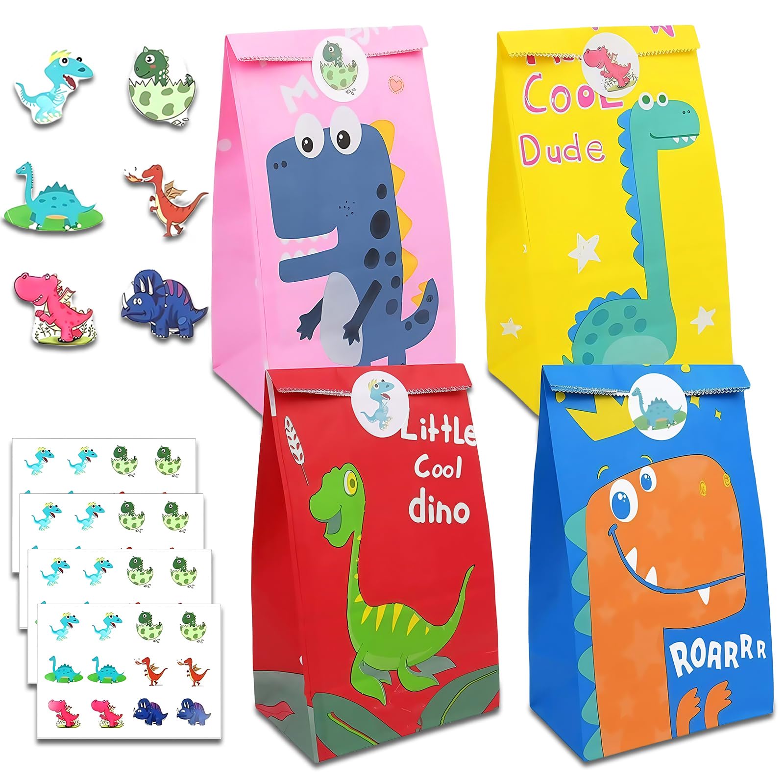 flintronic Gift Bags, 20 Pcs Sweets Party Bags Candy Paper Baging, Kids Sweet Bag with Dinasour Stickers for Halloween, Christmas, Birthday, Celebrations - Kids' Party Favours 13 * 8 * 24CM