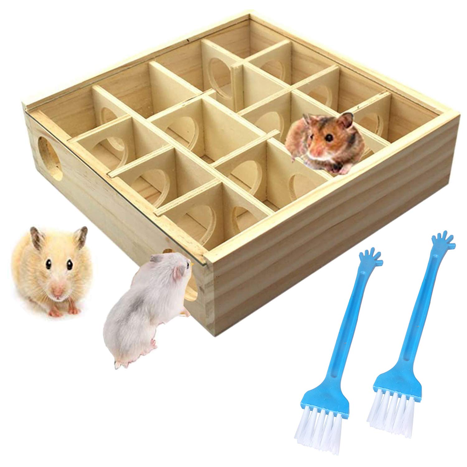 Allazone Wooden Maze Tunnel Labyrinth With Cover - Small Pet Animals Natural Wood Toy for Hamsters and Mice - Funny Dwarf Tunnel