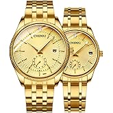 MASTOP Couple Watches Dress Wrist Watch Golden Watch Men Women Stainless Steel Waterproof Quartz Watch