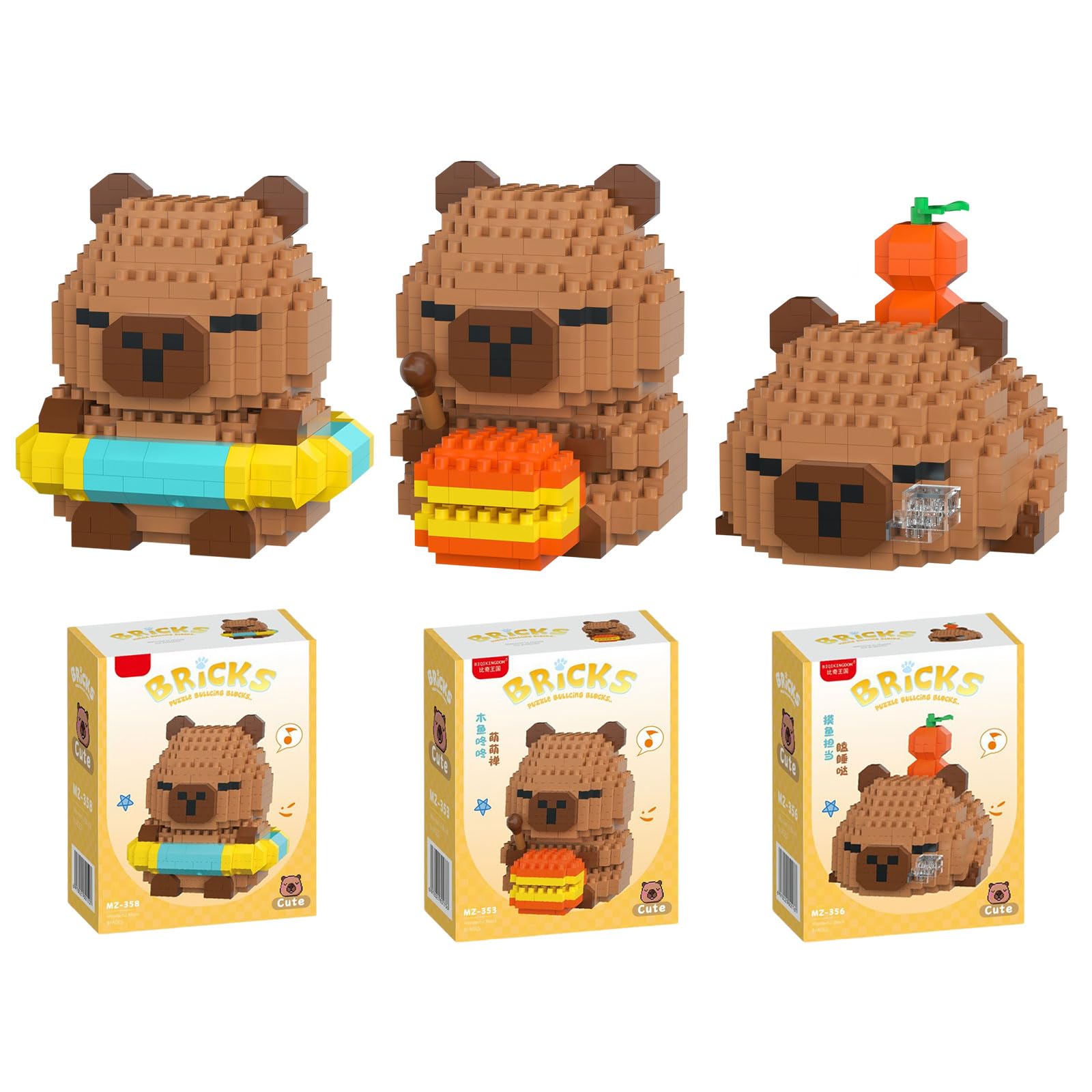 TESGADGETS 3-piece set Capybara Mini Building Blocks for Kids, Party Gifts Cute Capybara for Goodie Bag Stuffers, Micro Bricks Party Favors Birthday Gift for Adult Teens 14+