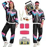 PWQMGY 80s Outfit for Men Women-One Set 80s 90s Costumes with Accessories-Couples Track Suits for Halloween Carnival Party