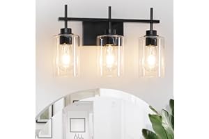 DSMJFU DSMJFU DSMJFU Matte Black Bathroom Vanity Light, 3 Light Bathroom Light Fixtures Over Mirror, Modern Black Vanity Lighting Fixture with Thicker Glass Shade for Mirror Bedroom Hallway Cabinet Porch