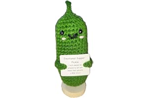 YiLUAN Mini Cute Funny Positive Crochet Pickle with Stand, Emotion Support Crochet Pickle Home Decor Cucumber Unique Christmas Birthday Gifts for Women Girls(no Cap)