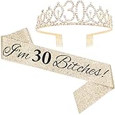 ADBetty I'm 30 Bitches! Sash & Rhinestone Tiara Set - 30th Birthday Gifts Glitter Birthday Sash for Women Birthday Party Favors