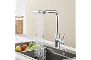 AVSIILE Kitchen Faucet with Pull Down Sprayer, Chrome Waterfall Touch Single Hole Stainless Steel Kitchen Sink Faucets, Commercial Modern Single Handle Faucets for Kitchen Sinks with Pull-down Sprayer