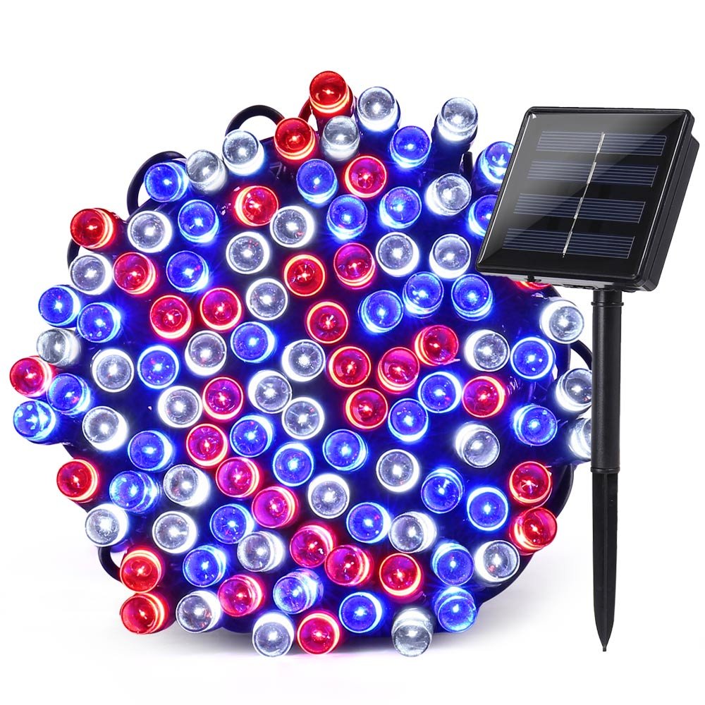 Solar 4th July Lights 72ft 200 LED 8 Modes Patriotic String Red White Blue 1Pack 642940875678  eBay
