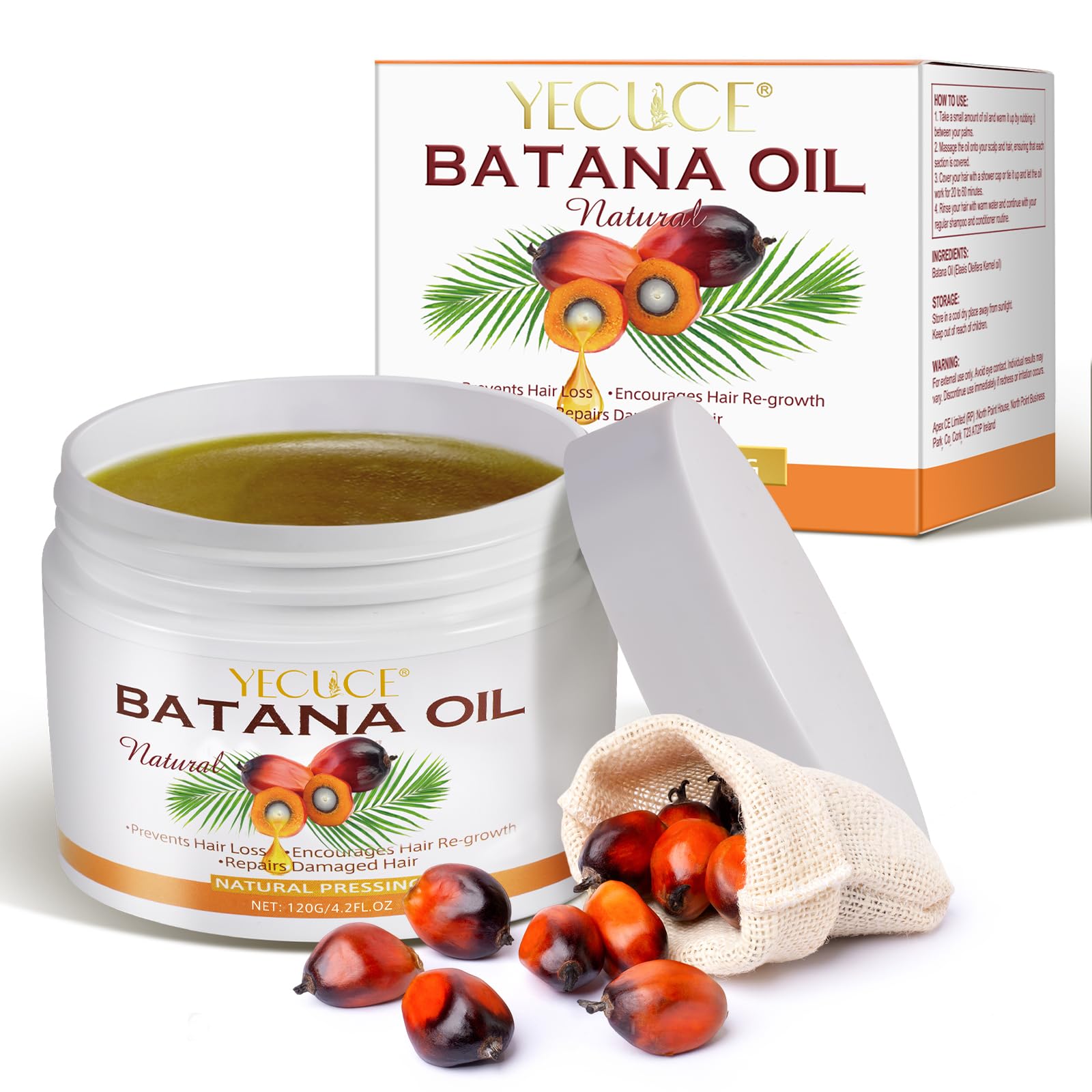 Batana Oil for Hair Growth 120g, 100% Batana Oil from Honduras as Hair Mask, Scalp and Hair Oil. Eliminates Split Ends, Prevent Hair Loss, For Thicker & Stronger Hair, Repairs Damaged Hair & Skin