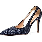 NEWBELLA Women's Glitter Stiletto Heels - Pointed Toe High Heels with Hollowed-Out Sides, Sparkly Dress Pumps for Parties, Evening
