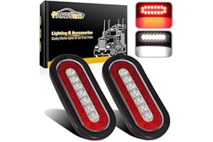 Partsam 2Pcs 6.3" inch Oval Truck Trailer Led Tail Stop Brake Lights Taillights Running Red and White Backup Reverse Lights, 