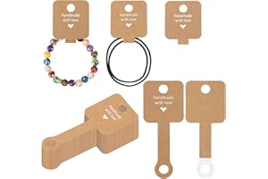 joycraft 100Pcs Self Adhesive Bracelet Display Cards,Kraft Handmade with Love Blank Cards, Jewelry Packaging for Selling, Hanging Display Cards for Jewelry, Bracelet, and Necklace(4“x1.5