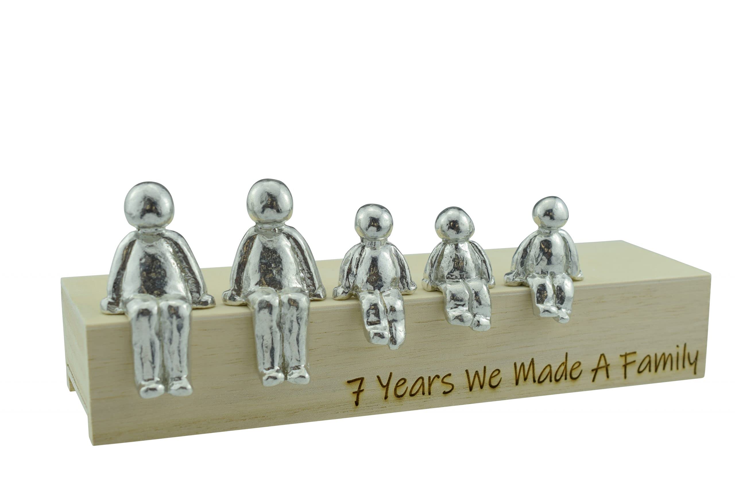 Pirantin 7th Anniversary Idea - 7 Years We Made A Family Metal Ornament - Choose Your Family Combination Box & Woodgrain May Vary(3 Children)