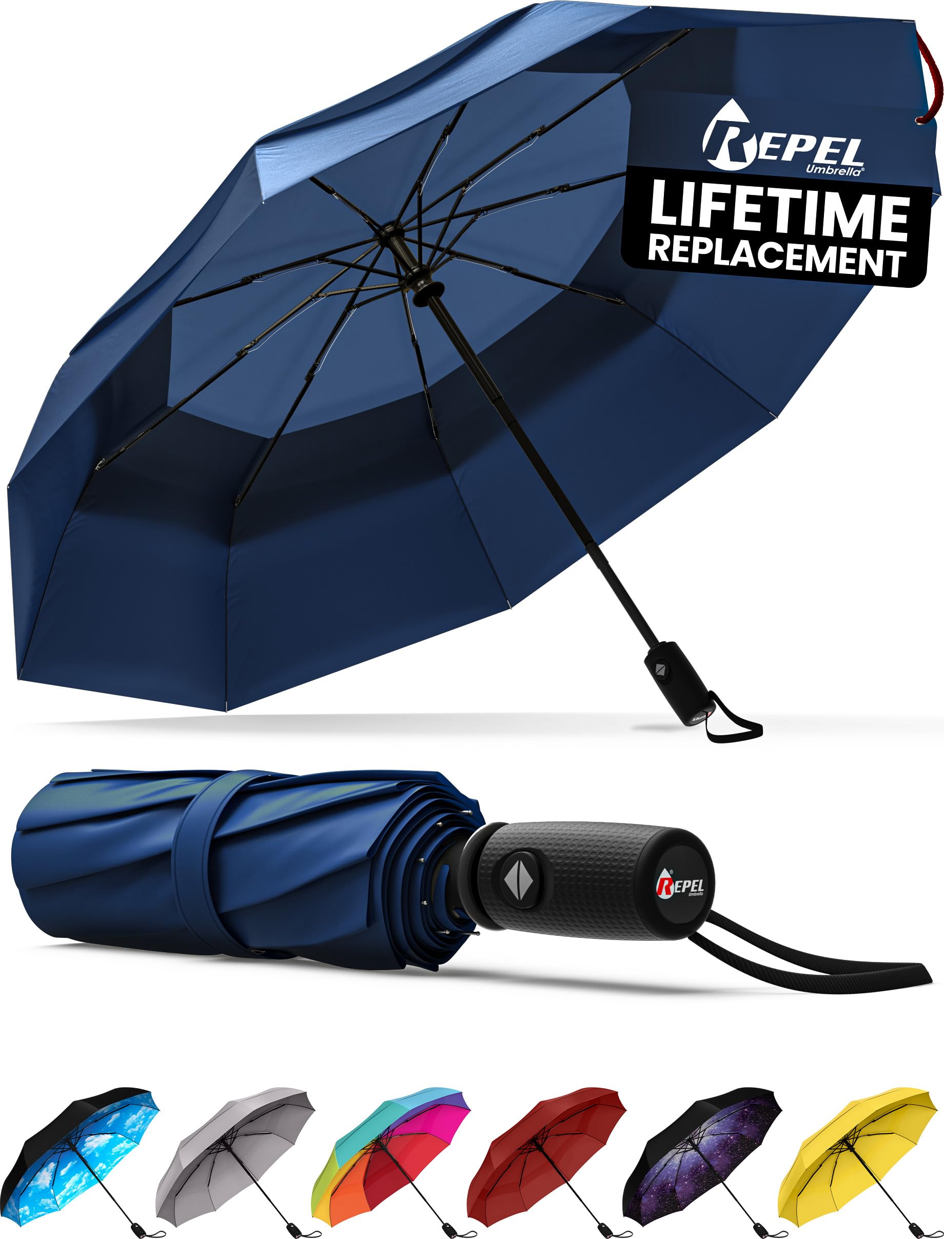 Repel Umbrella Windproof Travel Umbrellas for Rain - Easy Auto Open Close, Durable & Compact Umbrella, Strong Fiberglass Frame, Waterproof Canopy - Backpack, Purse, Portable Umbrella for Travel — image 1