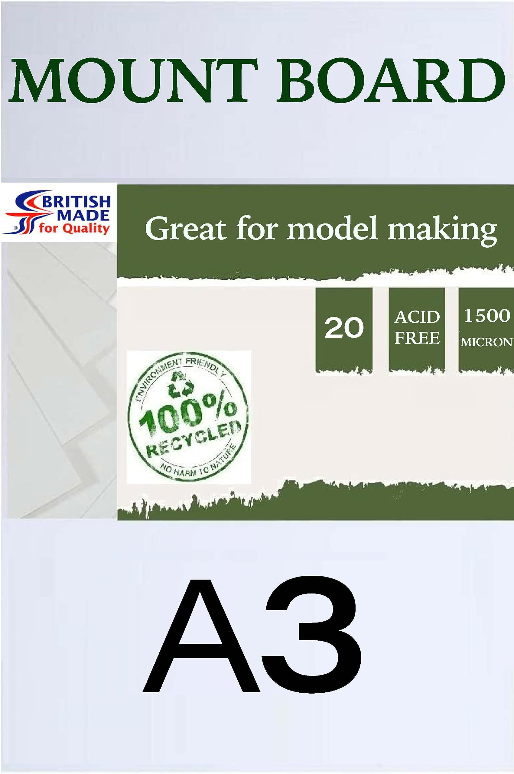 PROTECTAFILE A3 Mount Board 1500microns 1.5 mm Thick- White -Foam Core Polystyrene - Photo Mount - for Presentation, Mounting, and Arts (Pack of 10)