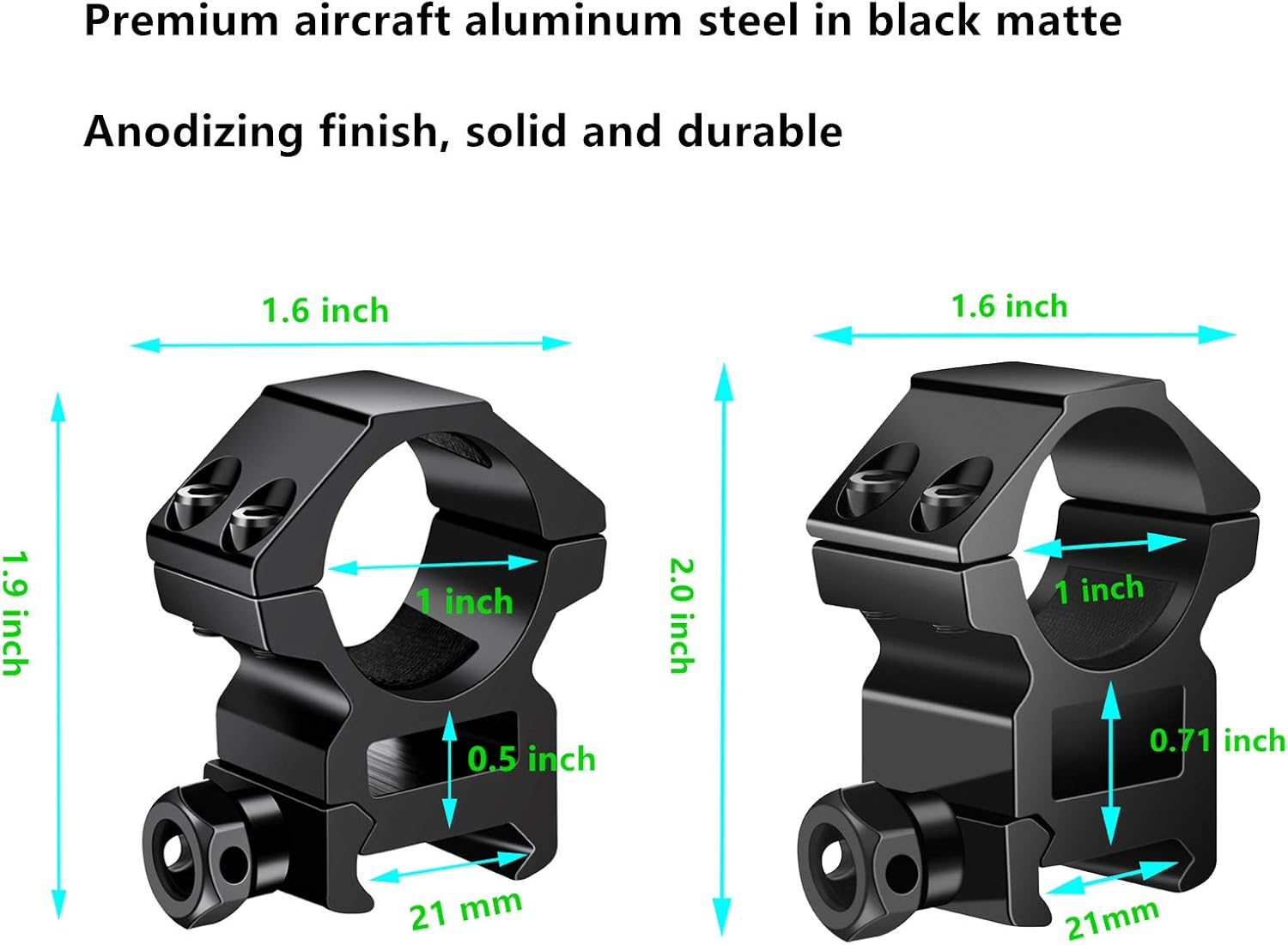 TACwolf 1 Inch Scope Rings, 2Pcs Medium Profile and 2Pcs High Profile Scope Mount Rings for Picatinny/Weaver Rail : Sports & Outdoors