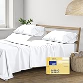 THREAD SPREAD 100% Egyptian Cotton Split King Sheets Sets for Adjustable Bed - 600 Thread Count 5 PC White Top Split King Sheets Set, 16" Deep Pocket Soft Cooling Sheets for Split King Adjustable Bed