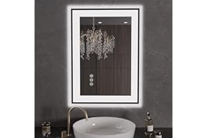 LOAAO 20"X28" LED Bathroom Mirror Black Framed, Anti-Fog, Dimmable, Lighted Bathroom Vanity Mirror for Wall, Memory Function, Tempered Glass