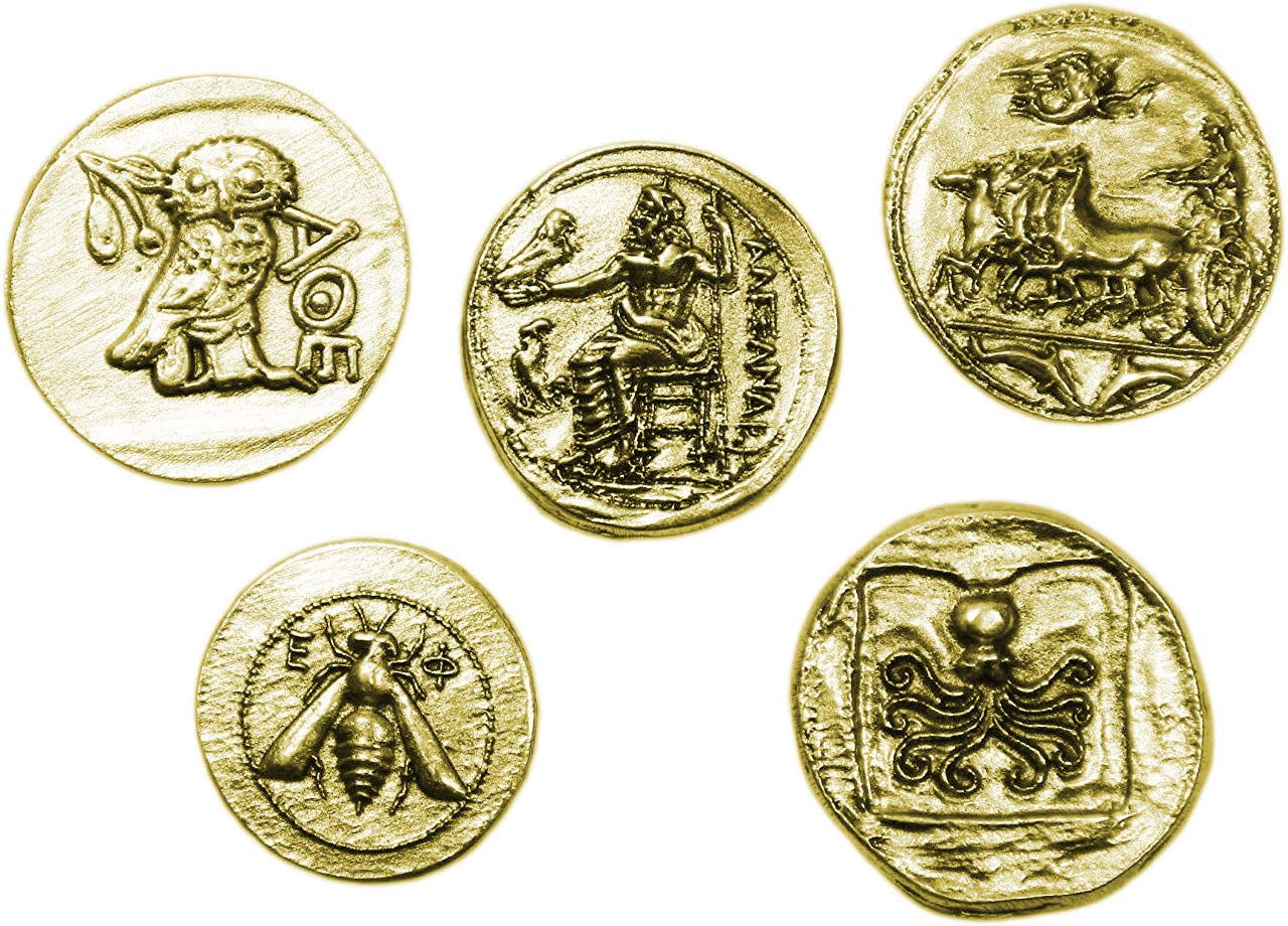 Gold Plated Ancient Greek Coins - Reproduction Tetradrachm - 5 pieces SET