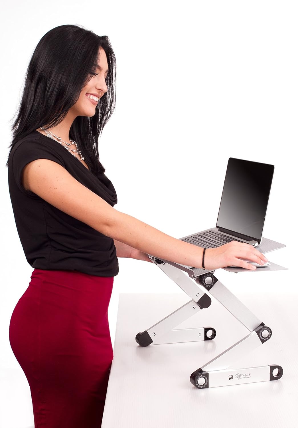 Executive Office Solutions Portable Adjustable Aluminum Laptop Desk/Stand/Table Vented w/CPU Fans Mouse Pad Side Mount-Notebook-MacBook-Light Weight Ergonomic TV Bed Lap Tray Stand Up/Sitting-Silver: Computers & Accessories