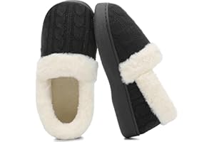 UBFEN Womens Fuzzy House Slippers Warm Bedroom Shoes with Faux Fur Lining Non Slip Memory Foam Slippers for ladies Indoor and Outdoor