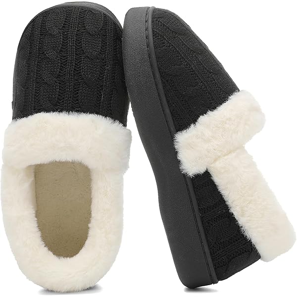 MAXHONG Women's Chenille Fuzzy House Slippers - Memory Foam, Plush Collar, Non-Slip Sole (Indoor/Outdoor)