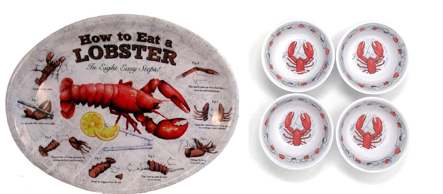 How To Eat a Lobster Oval Plates and Butter Dipping Bowls