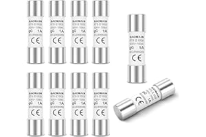 Baomain 10-Pack 1A Fuse Link, RT18-32 (RO15 RT14 RT19), Cylindrical Ceramic Tube 10x38mm 500V CE Listed