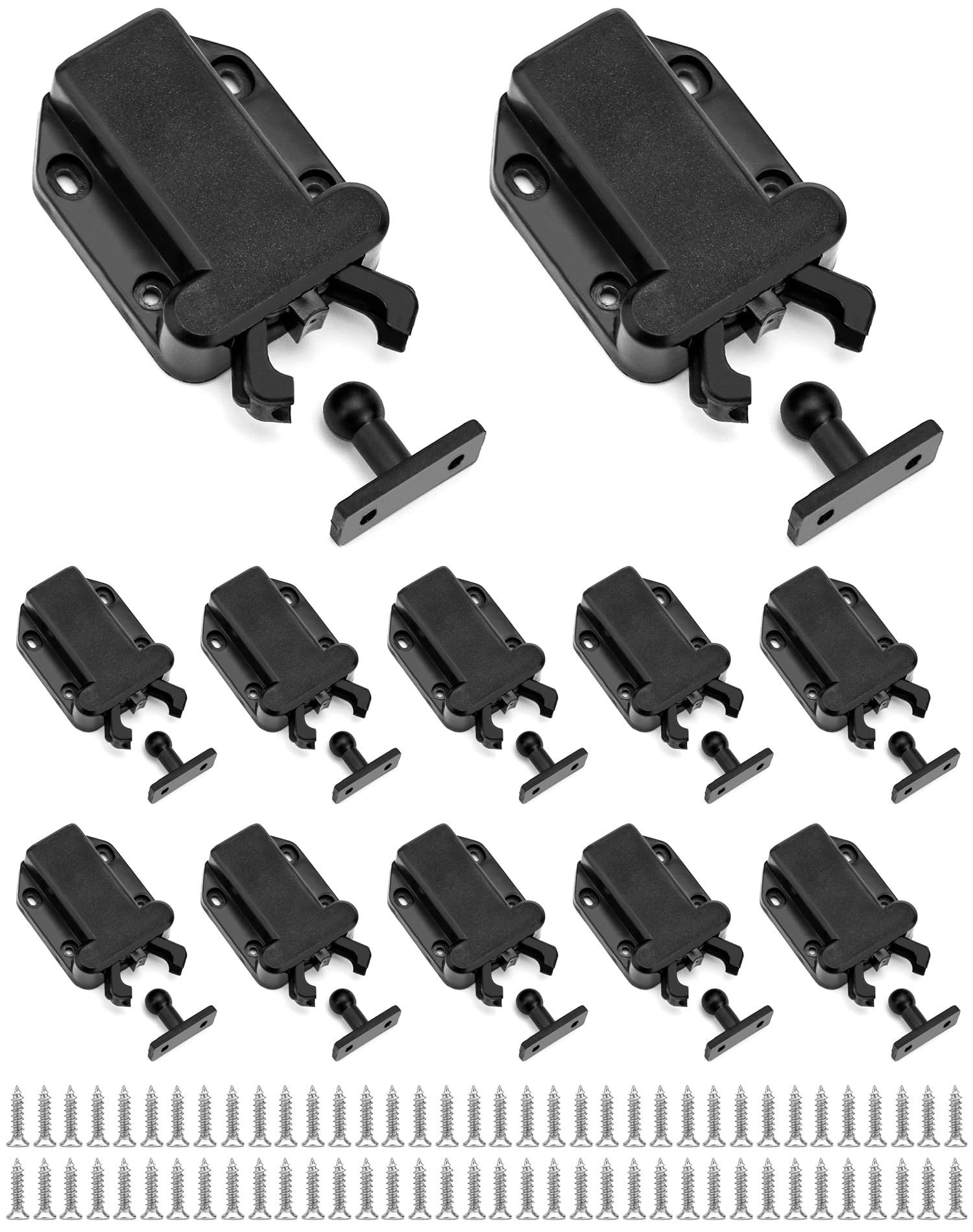 QWORK® Touch Release Catch Latch, Push to Open Catch Lock with Automatic pop-up Function Cabinet Lock, Push Latch for Cupboard, Drawer, 12 Pack