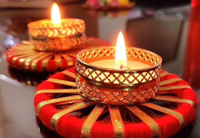 Ascension Designer Tealight Candle Holder Gift Pack Premium Decorative Designer Special Reusable Candle Holder Design Metallic Coated with 4 Tea Light