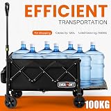 Overmont 100L Camping Trolley - 220LBS Capacity, Collapsible Wagon, Black view 2