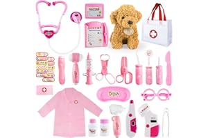 TLOOE Doctor Kit for Kids, 25 Pcs Kids Doctors Play Set, Doctor Kit for Toddlers with Dog Toy,Storage Bag, Stethoscope Toy, Dress Up Costume and Accessories,Pretend Play Medical Kit for Toddlers Ages 3-6