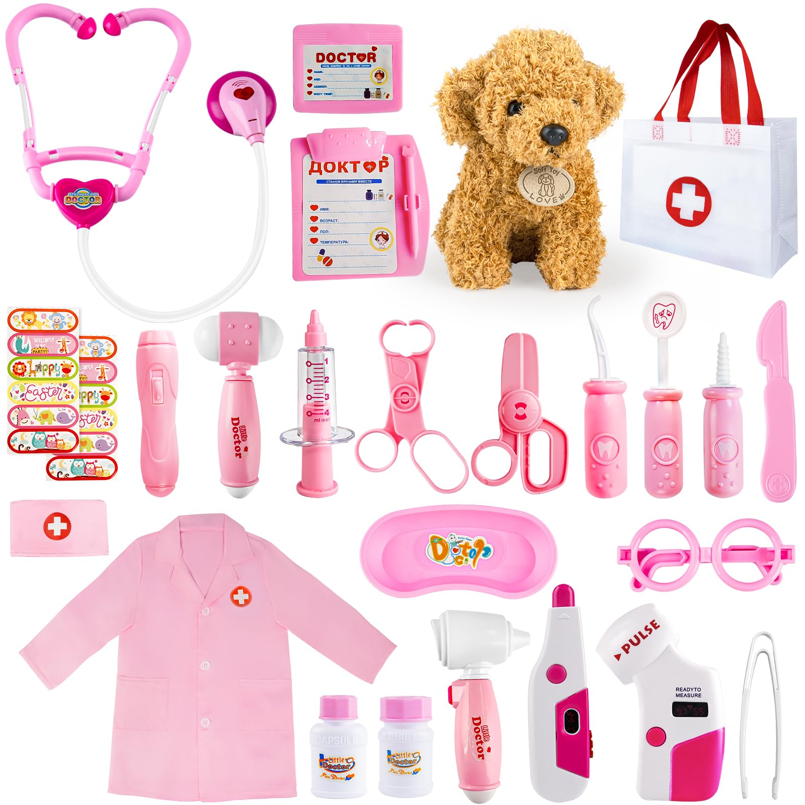 Photo 1 of Doctor Kit for Kids, 25 Pcs Kids Doctors Play Set, Doctor Kit for Toddlers with Dog Toy,Storage Bag, Stethoscope Toy, Dress Up Costume and Accessories,Pretend Play Medical Kit for Toddlers Ages 3-6