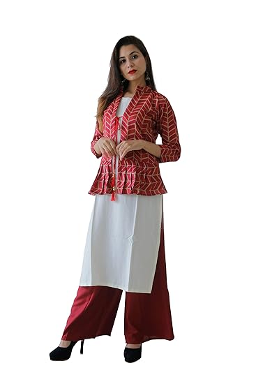 Women Kurti with Multi Color Pleated Designer Jacket