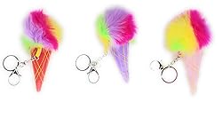 Plush Ice Cream Cone Keychain, Rainbow Fluffy Pom