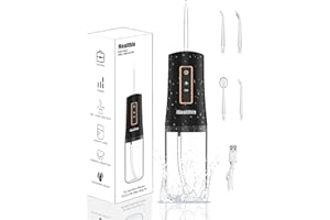 IHealthia-Water-Flosser-Teeth-Cleaner, Rechargeable - Waterproof, Portable Cordless Dental Oral Irrigator, Water flossers for Teeth, 3 Modes 4 Nozzles, for Home&Travel Matte Black