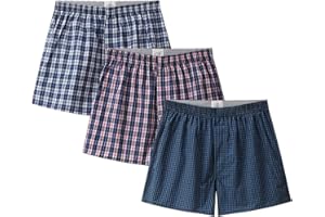 CINVIK Mens Boxer Shorts for Men 100 Cotton Funny Sleep Short Inseam Woven Pattern Plaid Pajamas Multipacks
