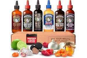 MELINDA'S Melinda’s Ghost Pepper Collection - Ghost Pepper Infused Hot Sauce Gift Set Includes Hot Honey, Black Truffle, Buffalo Ranch & Wing Sauce - 68 Fl Oz, 6 Pack