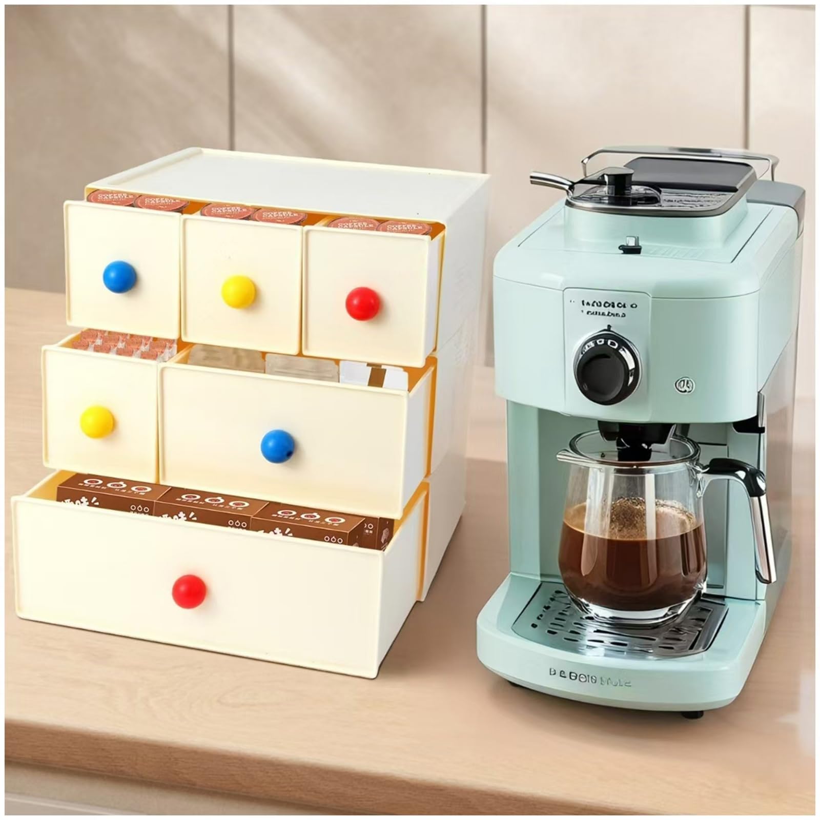 Photo 1 of 240 Capacity - 6 Drawers - Stackable Plastic Tea Bag Organizer - Tea Storage Box - Tea Bag Storage Shelf - For Countertop Tea Sorting/Arrangement - Dopamine Style Storage Box