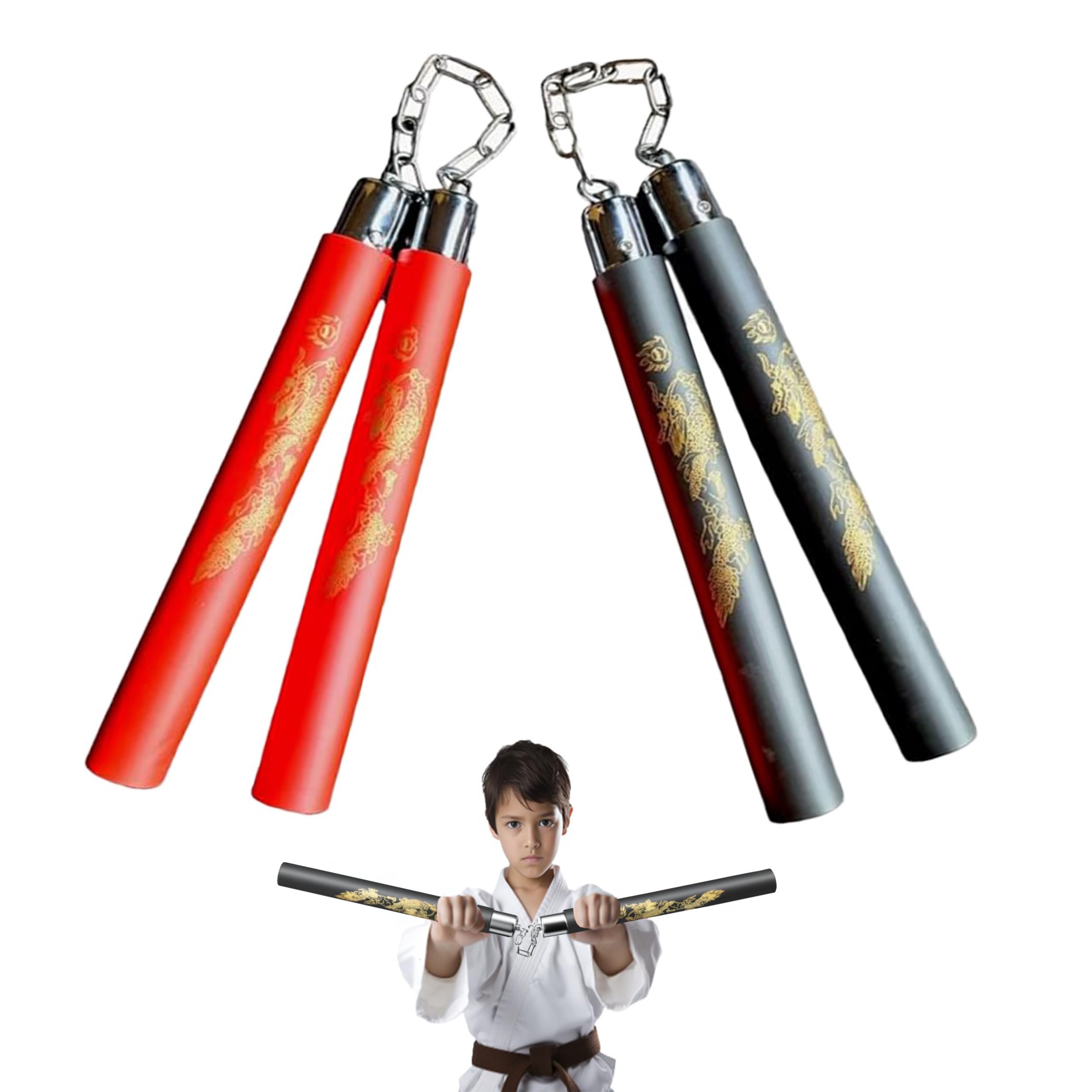 Foam Nunchucks 2 Pack, Training Nunchucks, Kung Fu Training Equipment, Foam Chain Nunchucks, Nunchaku Foam, Soft Nunchucks, Metal Nunchucks, Nunchuck Metal For Adults (1 Black & 1 Red)