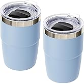 Cafezi 8 oz Espresso/Coffee Cup with Magnetic Lid, Ceramic-Lined 18/8 Stainless Steel, Double-Wall Vacuum Insulated, Stackable, Dishwasher Safe, Mini Tumbler for On-the-Go (Pastel Blue, 2 Pack)