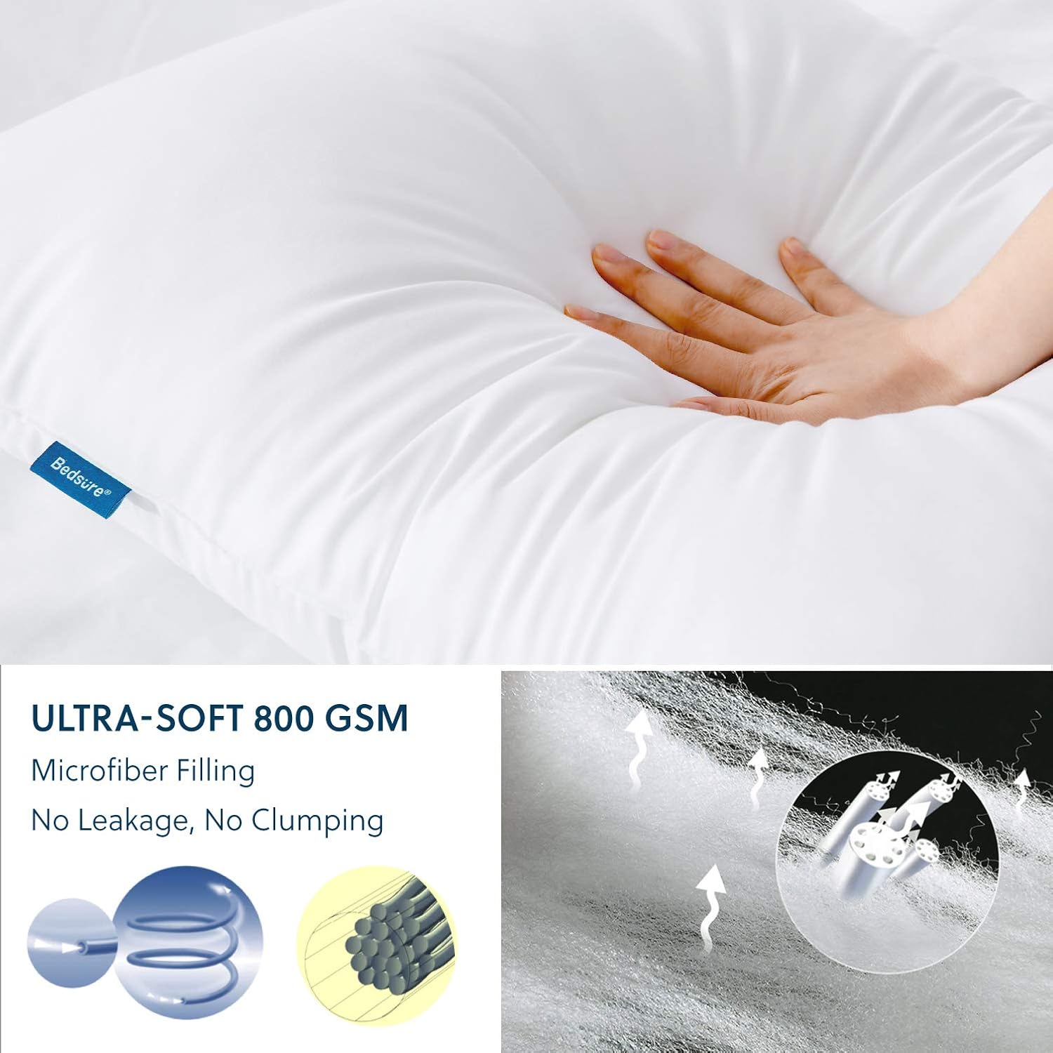 Bedsure Bed Pillows for Sleeping 2 Pack - Soft Down Alternative Hotel Quality Pillow Set Standard Size 20X26 inches - Hypoallergenic Sleep Pillows for Side and Back Sleeper: Home & Kitchen