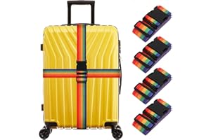 LVAINIT (Pack of 4) Adjustable Luggage Straps, Wide Travel Secure Belt for Suitcase with Name ID Card, Luggage Accessories to Secure Bag Cargo Safe Quick-Release, Rainbow Color