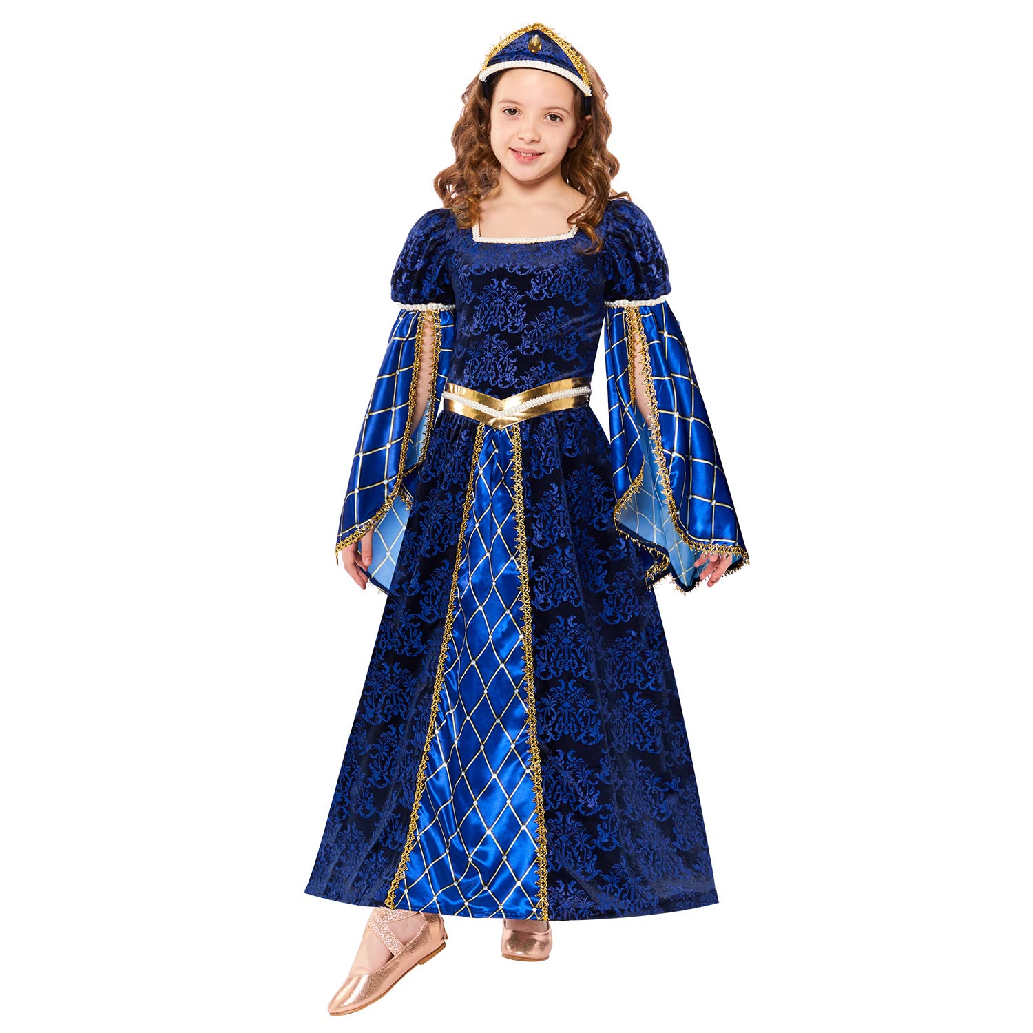 Amscan 9916115 Blue Girls Curriculum Tudor Princess Deluxe Historical Costume, 10-12 Years