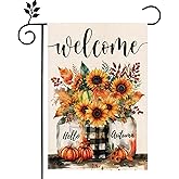 Fall Sunflowers Garden Flag 12x18 Inch,Double Sided Fall Welcome Garden Flag for Leaves Pumpkin Seasonal Thanksgiving Rustic Yard Outdoor Decorative Flag