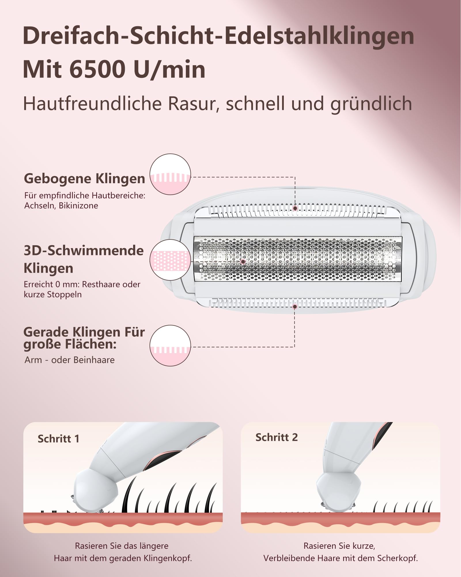Rasierer Damen,3-In-1 Intimrasierer für Frauen,Gesichtshaarentferner für Frauen,Damenrasierer Elektrisch Nass-Trockenrasierer Ipx7 Wasserdicht Trimmer Damen,für Bikinizone Achseln Beine,USB-Aufladung 3