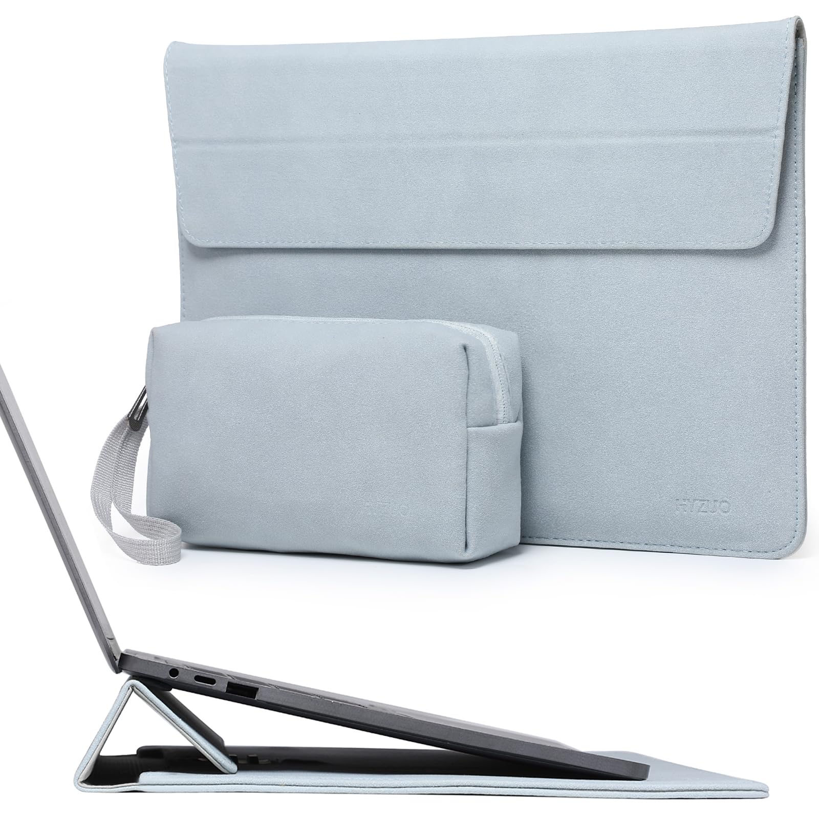 HYZUO 13.3-14 Inch Laptop Sleeve Case Bag with Adjustable Stand for MacBook Pro 14 M5/M4/M3/M2/M1 Pro/Max A3426 A3427 2026-2021, MacBook Air/Pro 13.3, 13.8-13.5 Surface Laptop, Pale Blue
