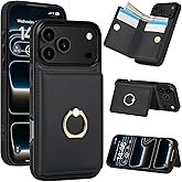 LOHASIC for iPhone 17 Pro Case Wallet with Card Holder, 360° Rotation Ring, RFID Blocking, 5 Card Slots, PU Leather 6.3" Cover for Apple 17 Pro Men Women, Black