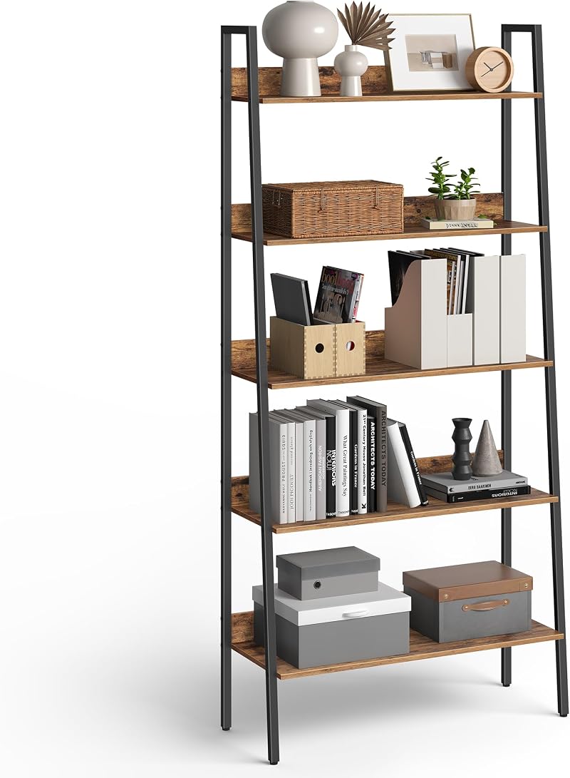 VASAGLE 5-Tier Ladder Shelf Narrow 30x80 cm Rustic Brown Ink Black LLS129B01