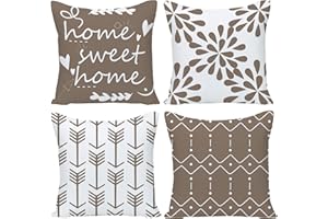 WILPROO Pillow Cover with Hidden Zipper Home Sweet Home Throw Pillows Covers 18x18 Outdoor Strong Seam Two Sides Print Outdoor Decorative Square Linen Pillowcase for Sofa Couch Patio Porch Khaki