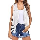 Womens Fringe Vest 70s Hippie Costume Sleeveless Cowgirl Western Jacket Faux Suede Tassel Outerwear Cardigan Outfit