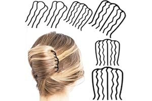 LA JOLIE JASMIN 6 Piece Metal Hair Side Combs Hair Fork Clip Teeth Hair Pin Stick for Updo Bun, U Shape for Vintage Hairstyle Hair Accessories(Black-4/7 teeth)